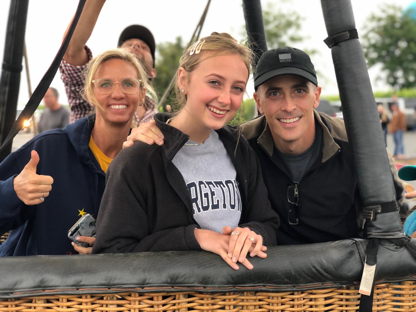 Group celebrating a birthday on a PathFinder hot air balloon flight